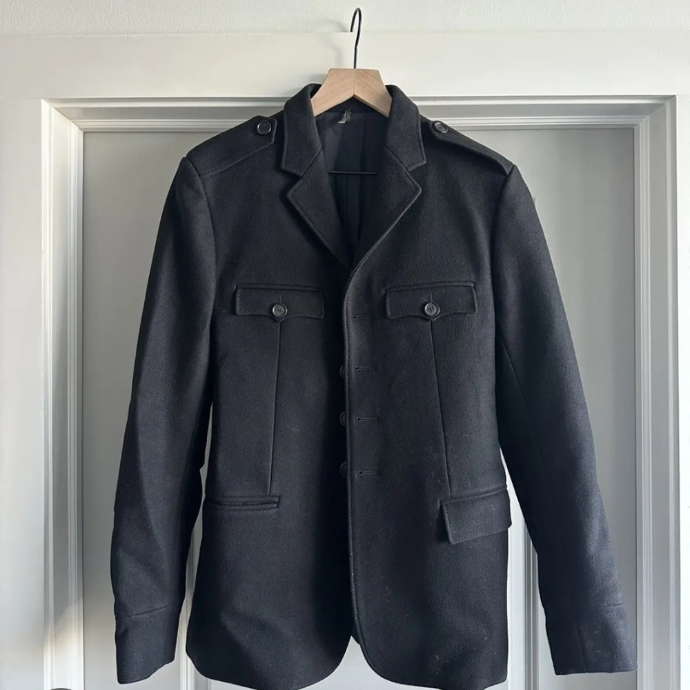 Zara Black Military Field Jacket Structured Design Sz 46/Sz LG
